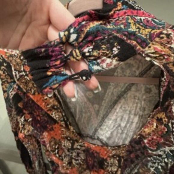 Free People Multicolor Paisley Ruched Drawstring Long Sleeve Mini Dress XS - Picture 5 of 5